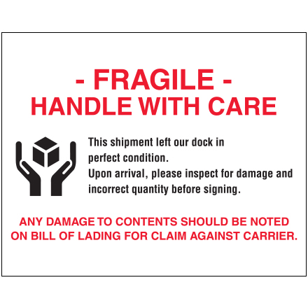 8 x 10" - "Fragile - Handle With Care" Labels